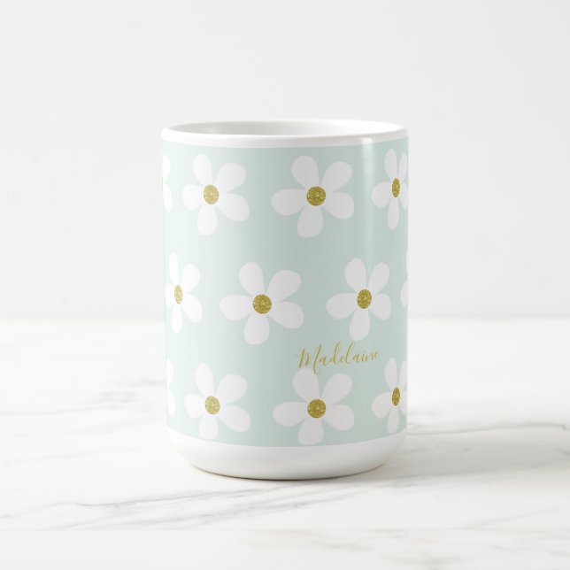 Green White Simple Daisy Gold Personal Kaffeetasse (Mittel)