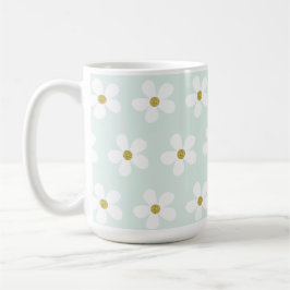 Green White Simple Daisy Gold Personal Kaffeetasse