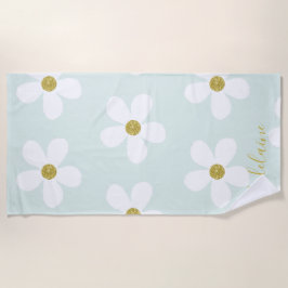 Green White Simple Daisy Gold Personal Strandtuch