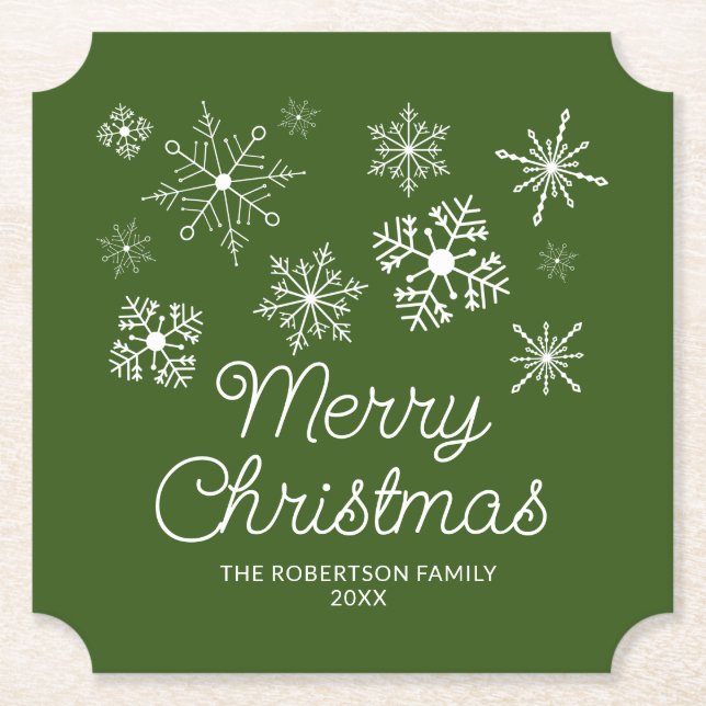 Green White Snowflakes Weihnachts-Party Untersetzer (Vorderseite)