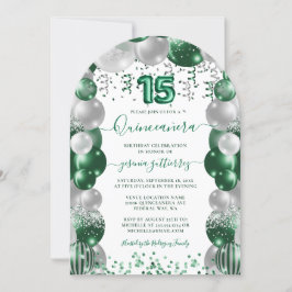Green White Sparkle Quinceañera Balloon Einladung
