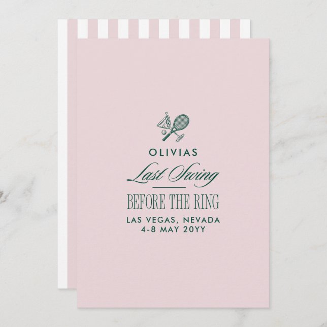 Green & White Striped Last Swing Before the Ring Einladung (Vorne/Hinten)