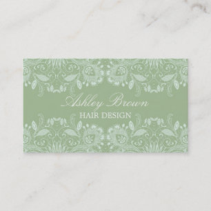 Green & White Vintag Lace Business Card Visitenkarte