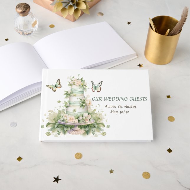 Green White Wedding Cake  Gästebuch (Vorderseite Offen)
