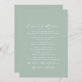 Green White Wedding Kissing Menu Game Card