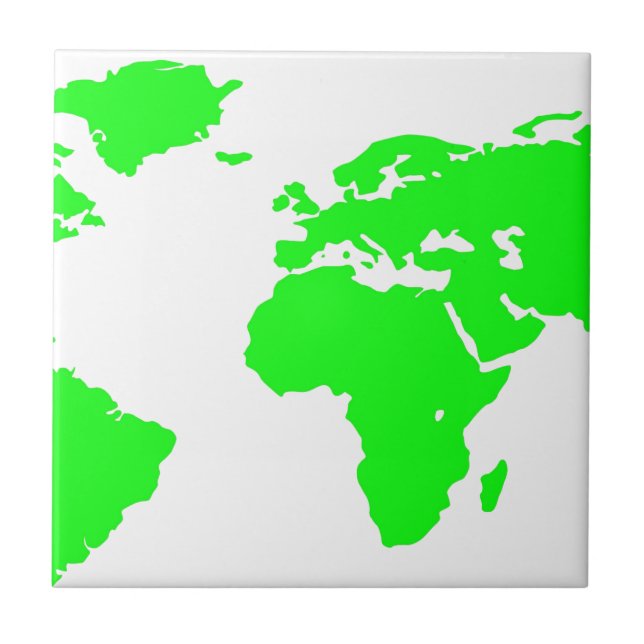 Green White World Map Fliese (Vorderseite)