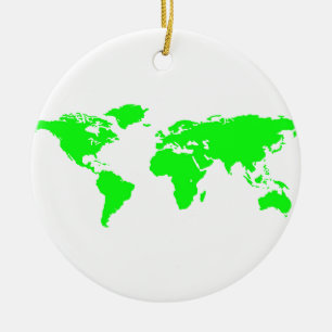 Green White World Map Keramik Ornament