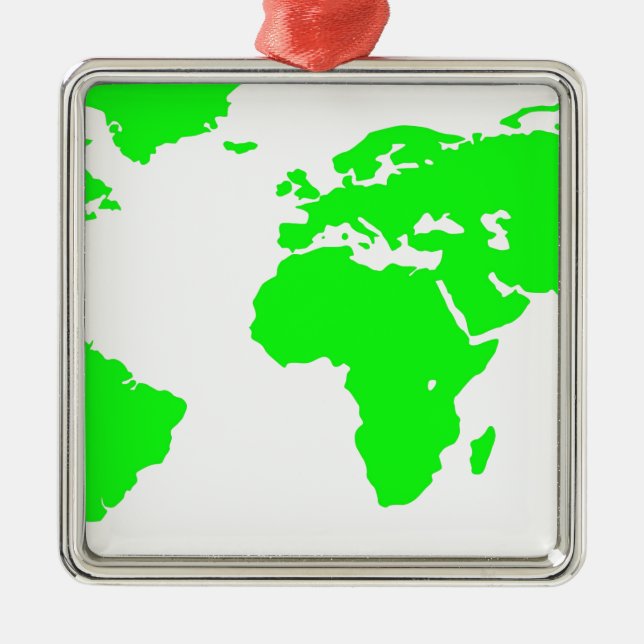 Green White World Map Ornament Aus Metall (Vorne)