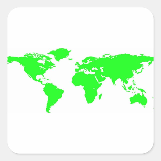 Green White World Map Quadratischer Aufkleber (Vorderseite)