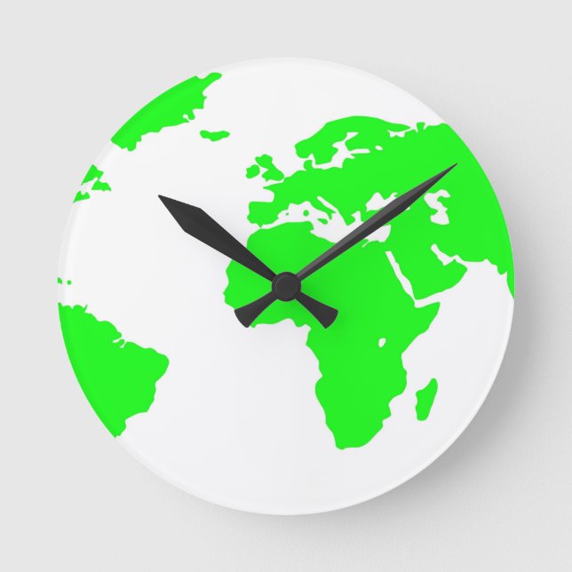 Green White World Map Runde Wanduhr (Vorderseite)