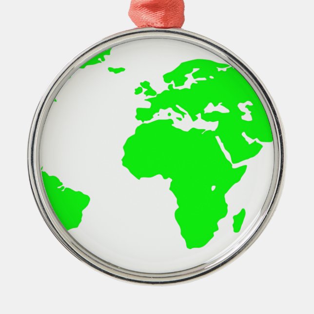 Green White World Map Silbernes Ornament (Vorne)