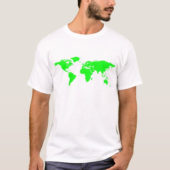 Green White World Map T-Shirt (Vorderseite)