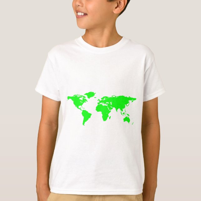 Green White World Map T-Shirt (Vorderseite)