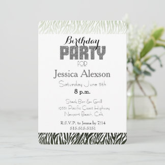 Green White Zebra Print Birthday Einladung