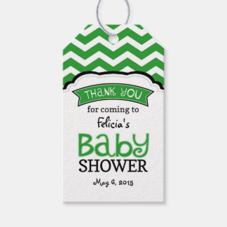 Green White Zickzack Baby Shower Dankeschön Tags Geschenkanhänger