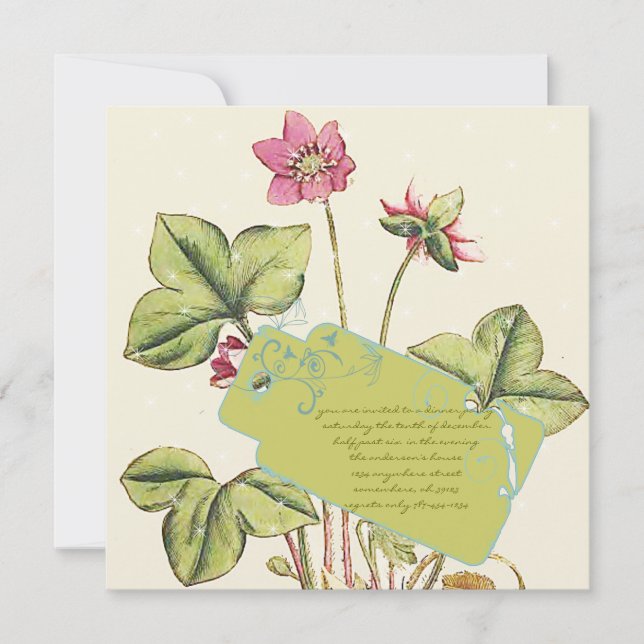 Green Wild Blume Dinner Einladungen (Vorderseite)