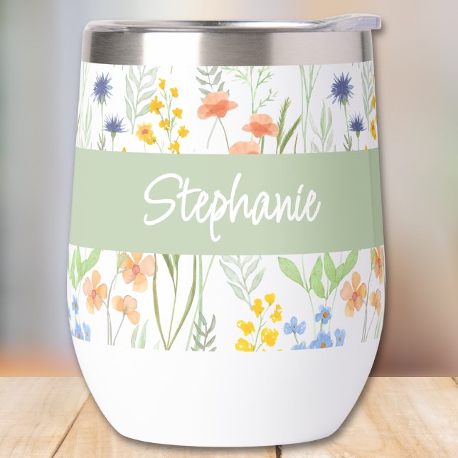 Green Wildflower Watercolor Monogram Name (Von Creator hochgeladen)