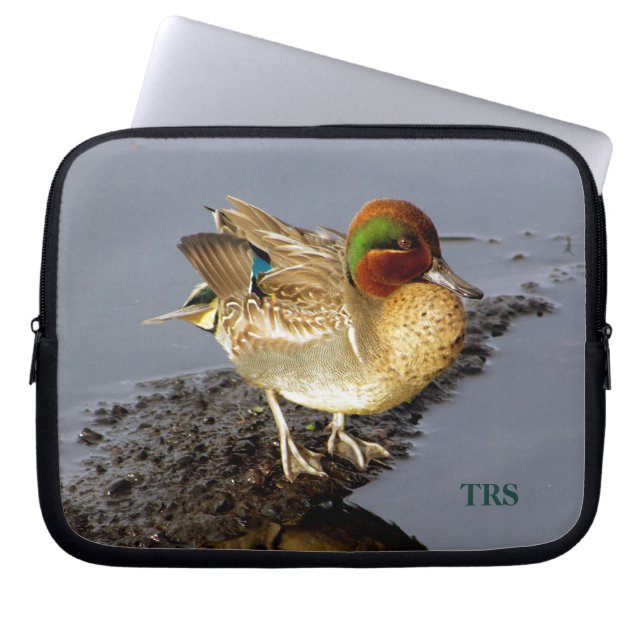 Green Wing Aquamarin Duck Laptop Sleeve mit Initia (Vorderseite)