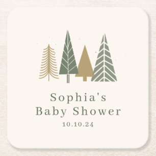 Green Winter Baby Dusche Rechteckiger Pappuntersetzer