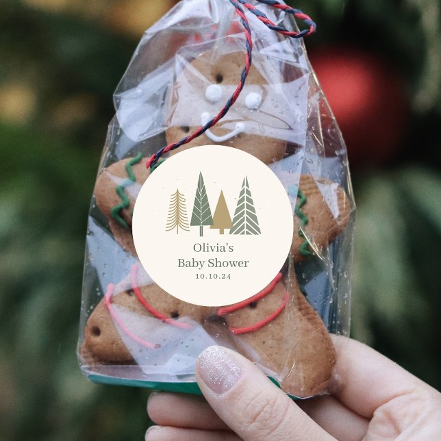 Green Winter Baby Dusche Runder Aufkleber (Von Creator hochgeladen)