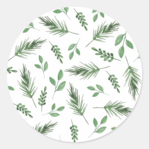 Green Winter Bliss Floral Weihnachtsaufkleber Runder Aufkleber