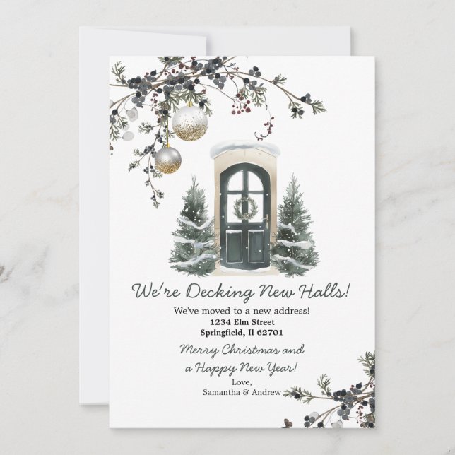 Green Winter Christmas New Address Announcement Einladung (Vorderseite)