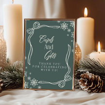 Green Winter Coquette Cards and Gifts Table Sign