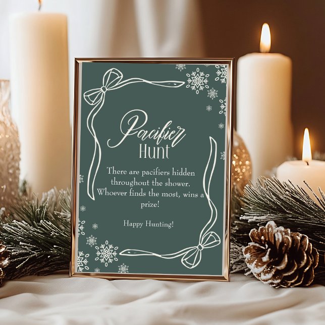 Green Winter Coquette Schnuller Hunt Kinderdusche Einladung (Green Winter Coquette Pacifier Hunt Baby Shower sign)