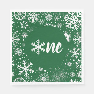 Green Winter First Birthday Snowflake One Napkins Serviette