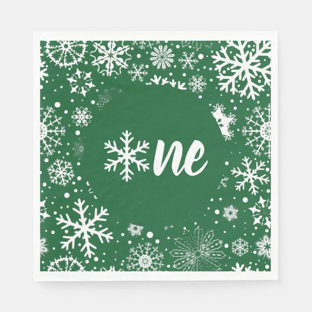 Green Winter First Birthday Snowflake One Napkins Serviette (Vorderseite)
