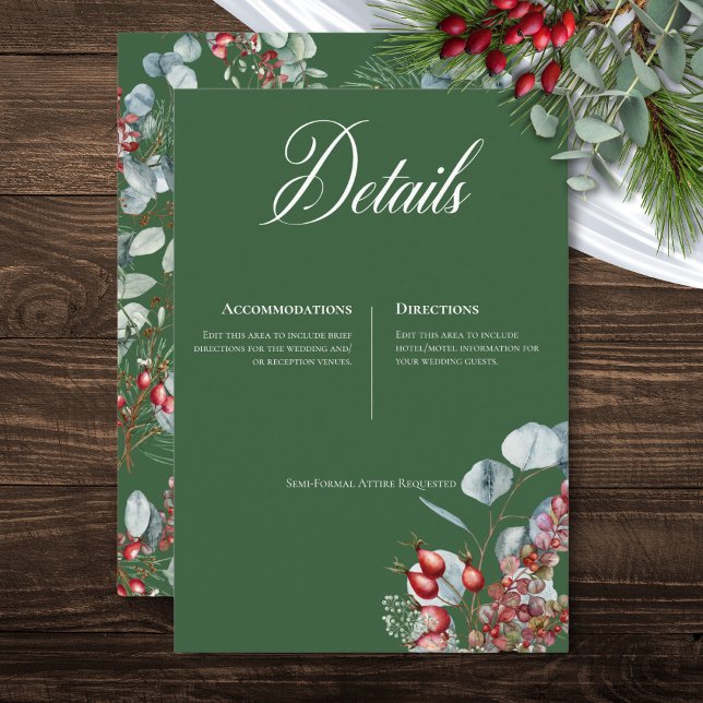 Green Winter Pine Berries Eucalyptus Wedding Begleitkarte (Green Winter Pine Berries Eucalyptus Wedding Enclosure Card)