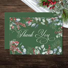 Green Winter Pine Berries Eucalyptus Wedding Dankeskarte