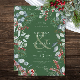 Green Winter Pine Berries Eucalyptus Wedding Einladung