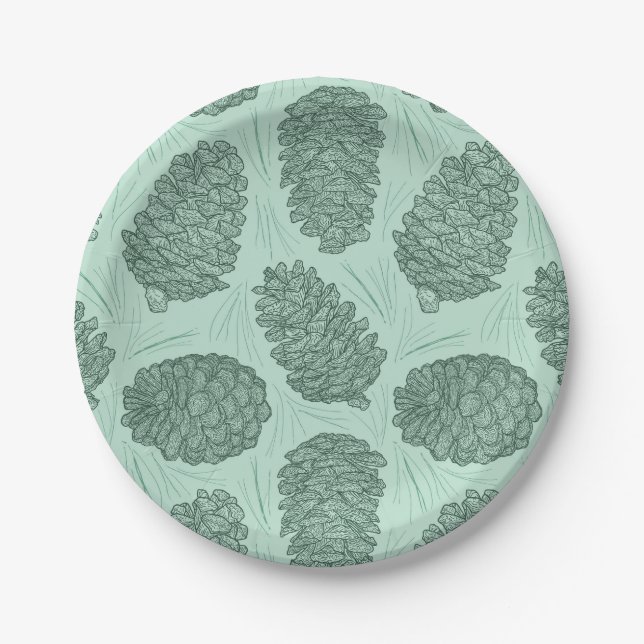 Green Winter Pinecones Pappteller (Vorderseite)