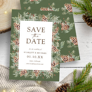 Green Winter Save the Date Card