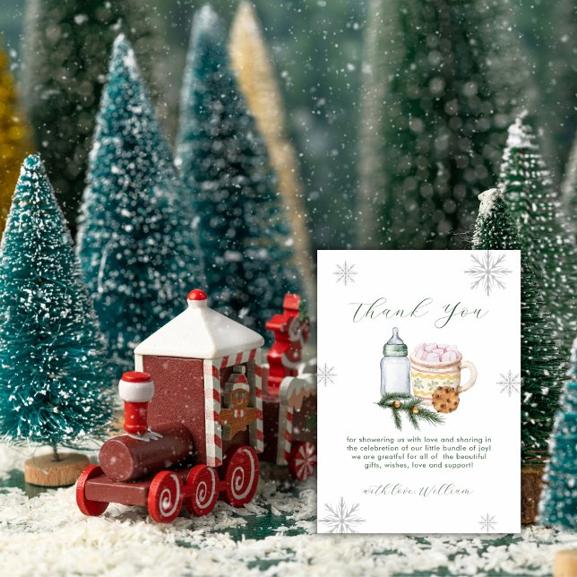 Green Winter Snowflake S'more Cookie Baby Shower  Dankeskarte (Green Winter Snowflake S'more Cookie Baby Shower Thank You Card)