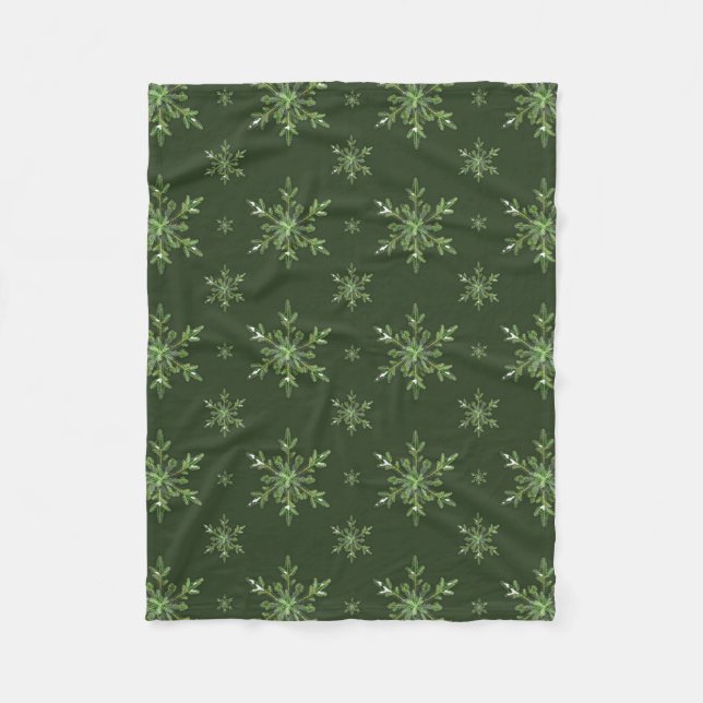 Green Winter Snowy Pine Snowflakes Muster Fleecedecke (Vorderseite)