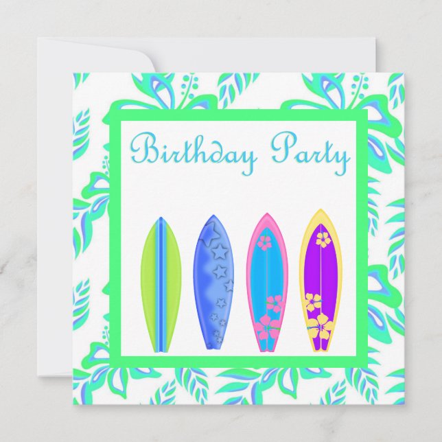 GREEN WIPEOUT PARTY EINLADUNG Surfbrett (Vorderseite)