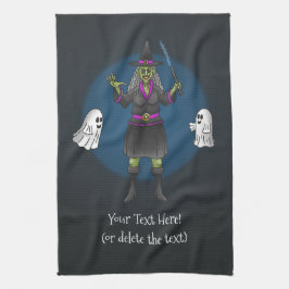 Green Witch and Ghosts Halloween Party Geschirrtuch