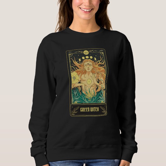 Green Witch Tarot Card Pagan Wicca Wiccan Retro Vi Sweatshirt (Vorderseite)