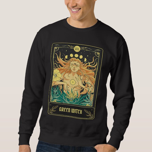 Green Witch Tarot Card Pagan Wicca Wiccan Retro Vi Sweatshirt (Vorderseite)