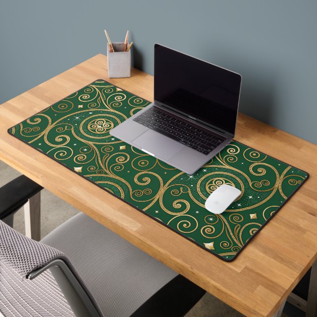 GREEN WITH GOLD SWIRLS AND FLOURISHES SCHREIBTISCHUNTERLAGE (Büro 2)