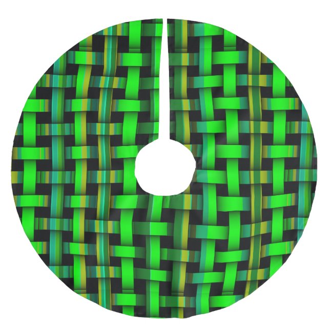 Green Woven Strip Muster Weihnachtsgeschenke Polyester Weihnachtsbaumdecke (Vorderseite)