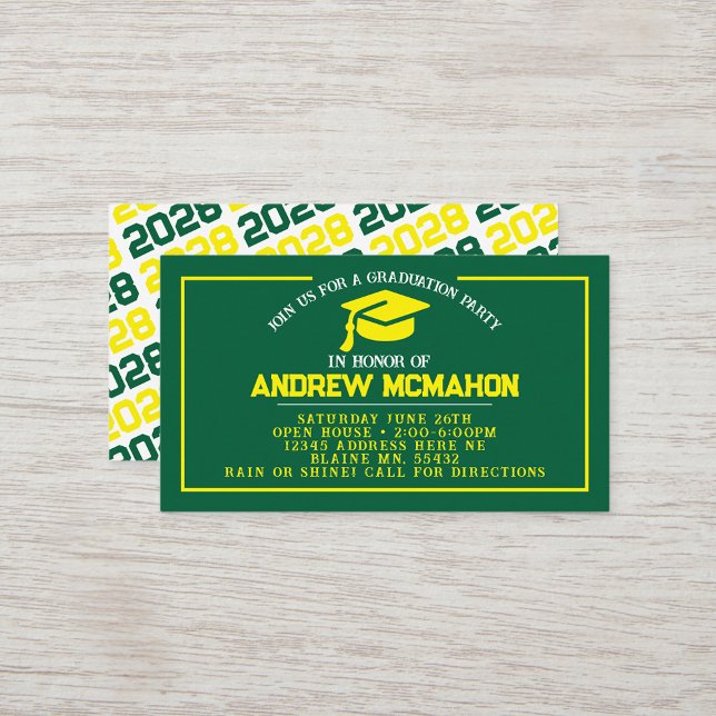 Green & Yellow Abschluss Mini Abschluss lädt ein Visitenkarte (Green & Yellow Mini Graduation Invites for Friends, Team Mates or as Inserts!)