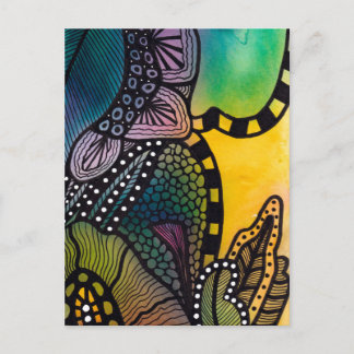 Green Yellow Botanical Abstract Postcard Postkarte