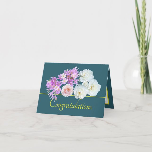 Green Yellow Bouquet Rose Crocses Herzlichen Glück Karte (Vorderseite)