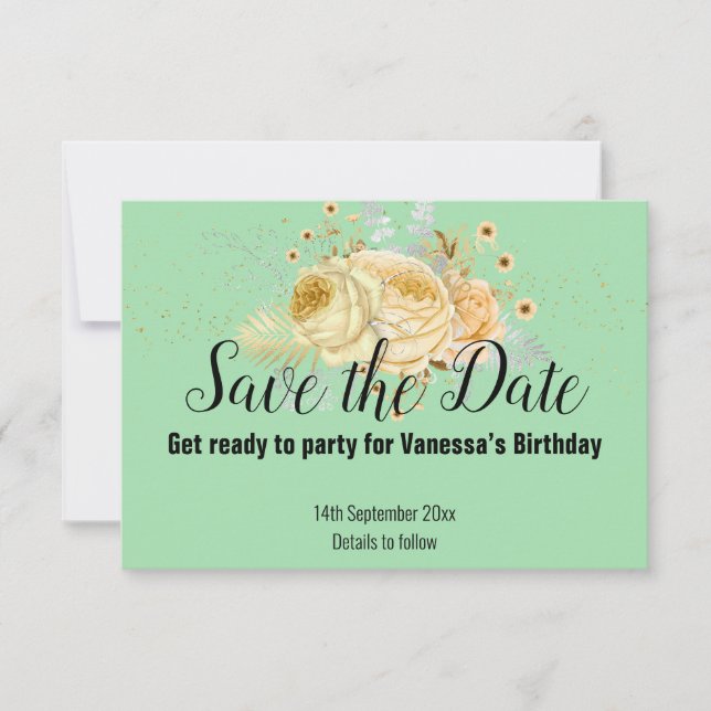 GREEN YELLOW FLORAL SAVE THE DATE RSVP CARD KARTE (Vorderseite)