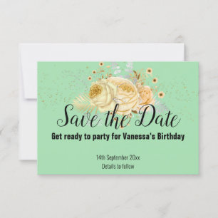 GREEN YELLOW FLORAL SAVE THE DATE RSVP CARD KARTE