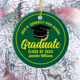 Green Yellow Graduate Custom Abschluss Weihnachten Keramik Ornament