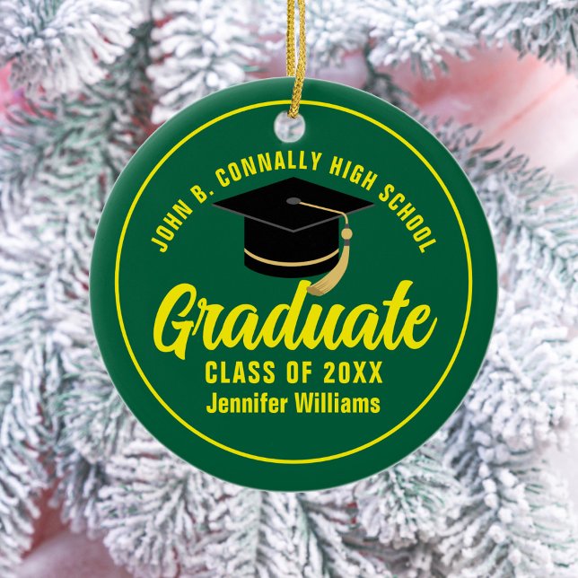 Green Yellow Graduate Custom Abschluss Weihnachten Keramik Ornament (Von Creator hochgeladen)